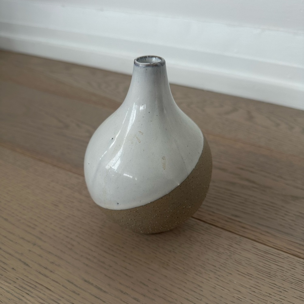 West Elm Half-Dipped White Stoneware Small Bud Vase